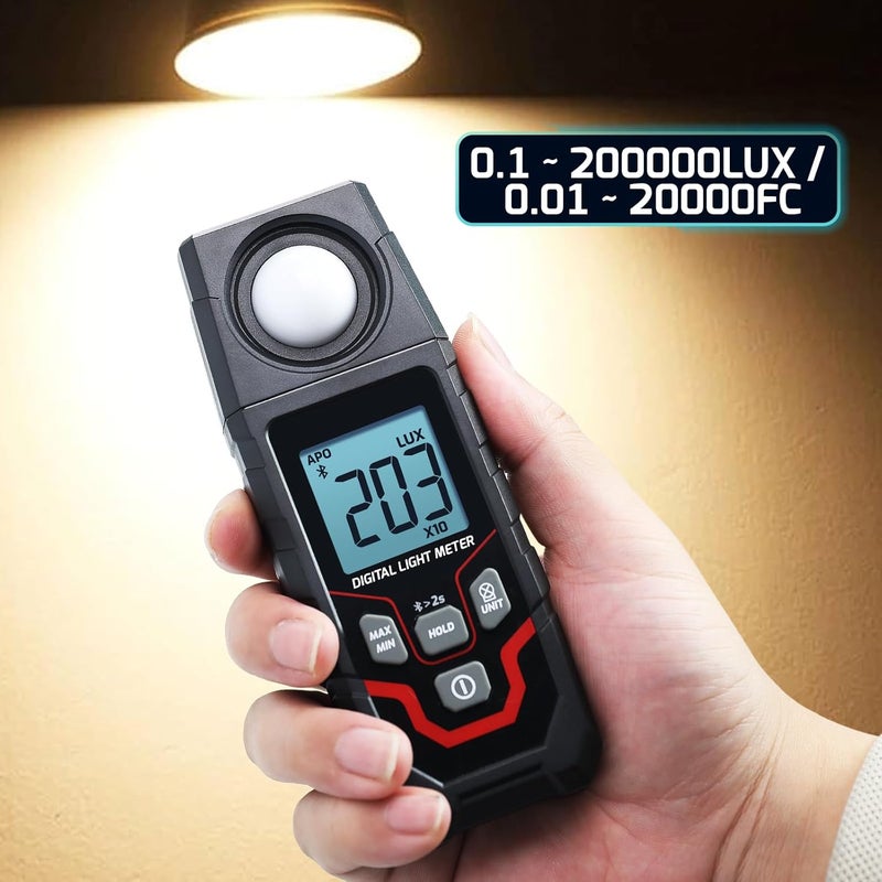 DANOPLUS Light Meter Wireless Lux Meter, 0.1~200,000 Lux Range Light Meter for Plants, Bluetooth Lux Meter Light Meter App Connection, Data Logging and Export, Backlight LCD Display for Plants, Photography - Image 4